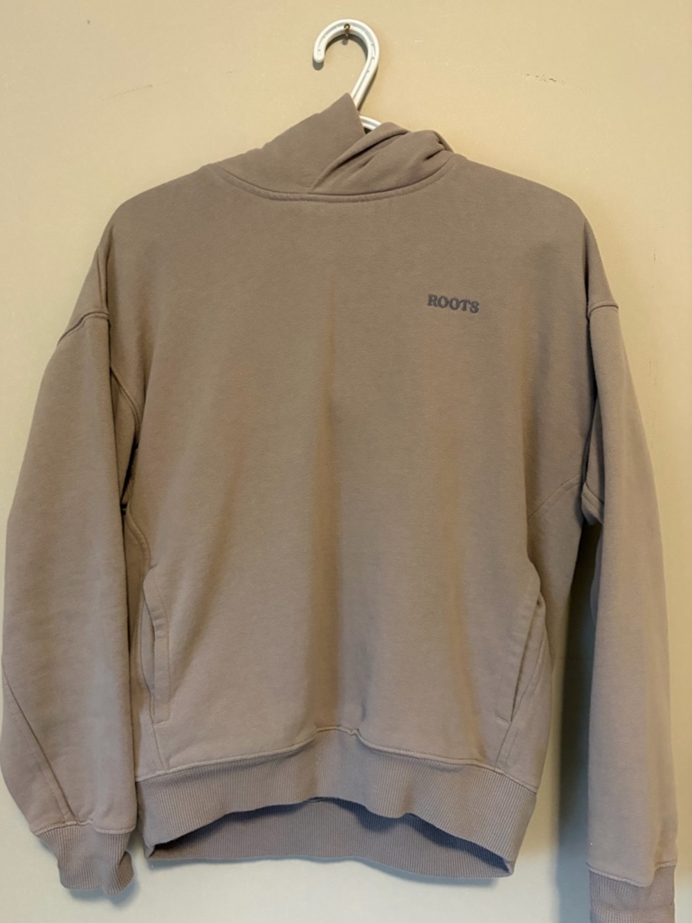 Roots Neutral Taupe Pullover Hoodie with Beaver Logo